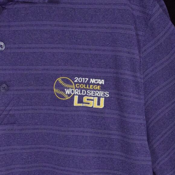 LSU Purple Striped Polo 2017 College World Series Baseball Cutter & Buck Sz L - Picture 3 of 8
